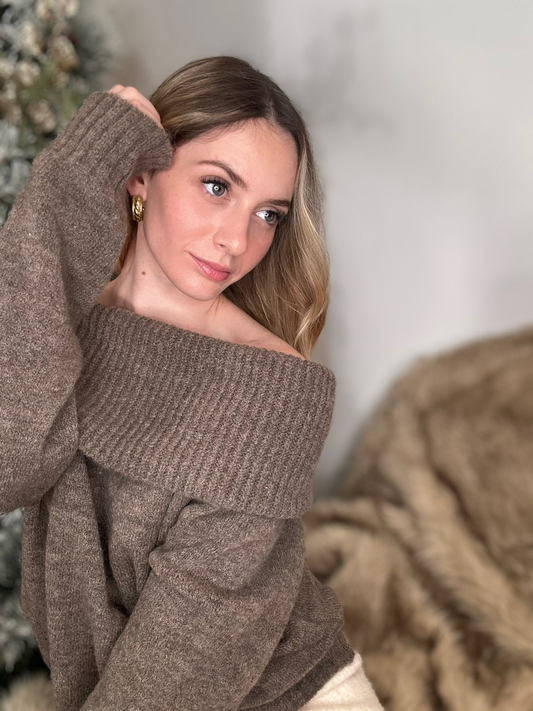 Pull bardot chocolat