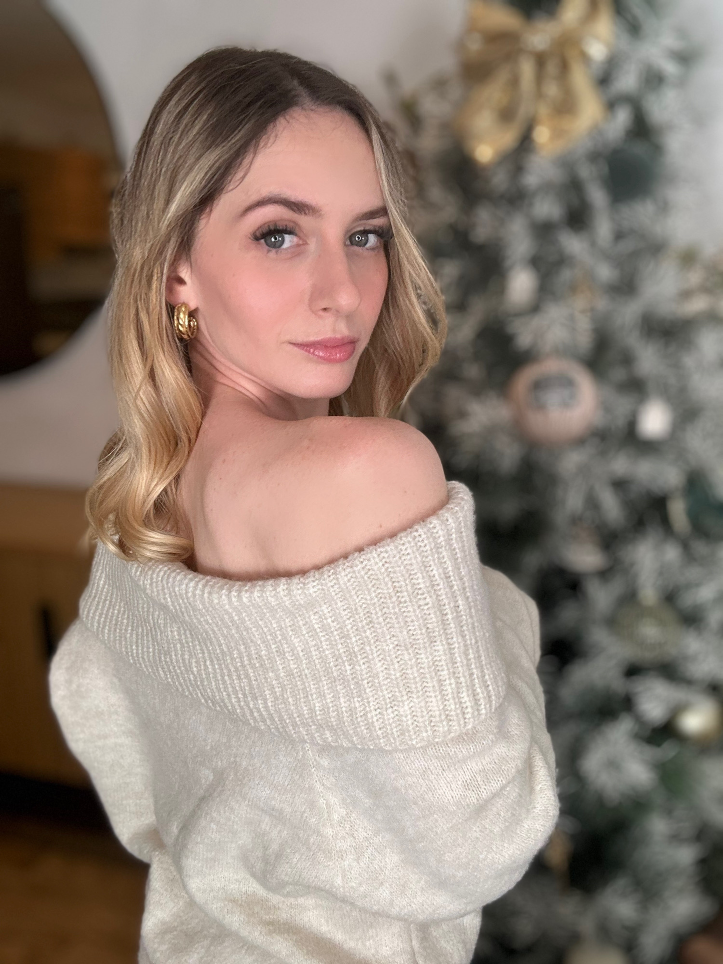Pull bardot écru